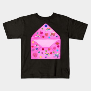 Pink Sparkly Sticker Envelope Kids T-Shirt